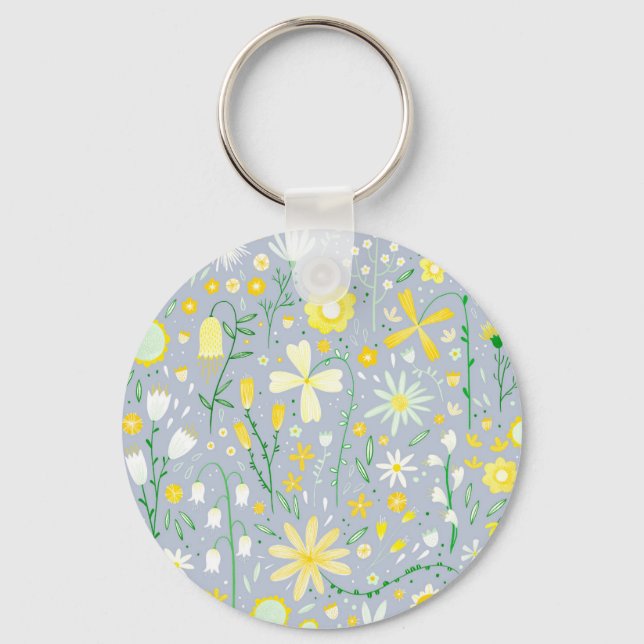 Pretty Blue Botanical Wildflower Floral Keychain (Front)