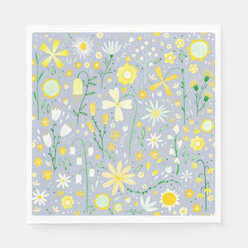 Pretty Blue Botanical Wildflower Floral Napkins