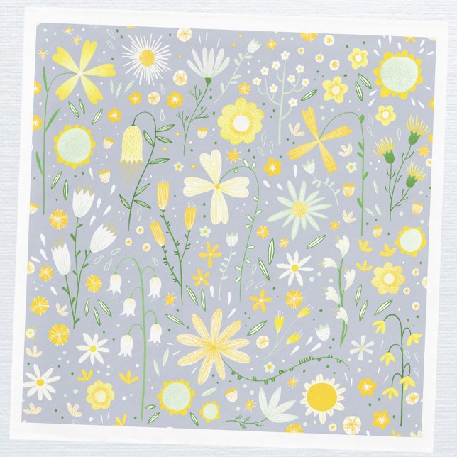 Pretty Blue Botanical Wildflower Floral Napkins (Pretty floral wildflower paper party napkin)