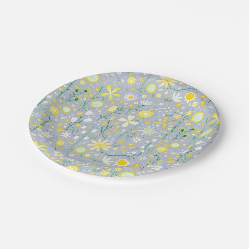 Pretty Blue Botanical Wildflower Floral Paper Plates