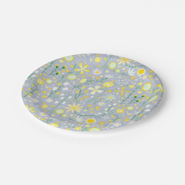 Pretty Blue Botanical Wildflower Floral Paper Plates (Angled)