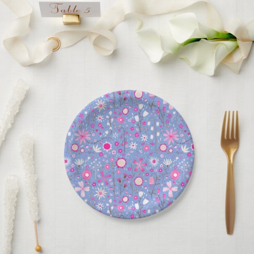 Pretty Blue Botanical Wildflower Floral Paper Plates