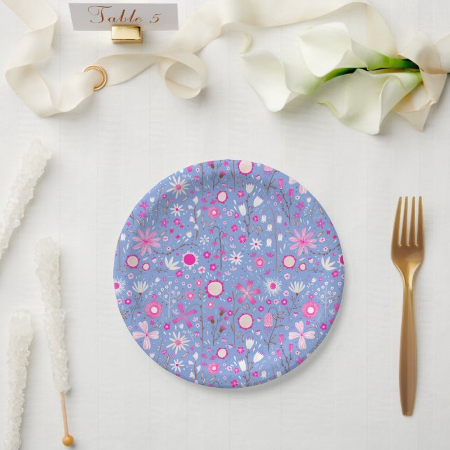 Pretty Blue Botanical Wildflower Floral Paper Plates (Wedding)