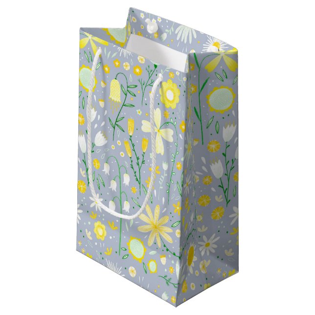 Pretty Blue Botanical Wildflower Floral Small Gift Bag (Front Angled)
