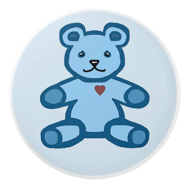 Pretty blue boy baby teddy bear ceramic knob (Front)