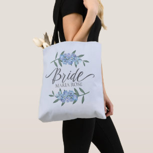 Pretty Blue Bride Floral Personalized Custom Tote Bag