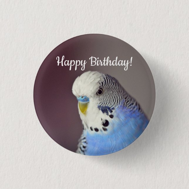 Pretty Blue Budgie Photo Birthday Button (Front)