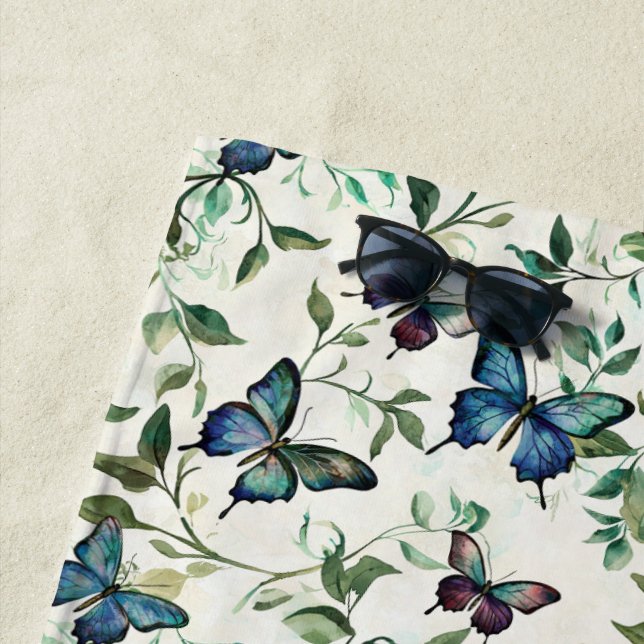 Pretty Blue Butterflies   Beach Towel (In Situ)