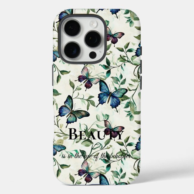 Pretty Blue Butterflies Beauty Quote Case-Mate iPhone Case (Back)