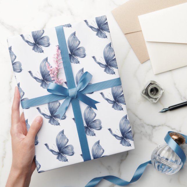 Pretty Blue Butterflies Birthday Wrapping Paper (Gifting)