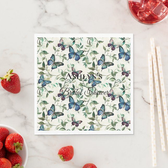Pretty Blue Butterflies Bridal Shower Napkins (Insitu)