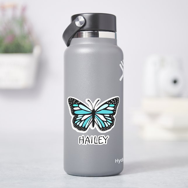 Pretty Blue Butterfly and Name Personalized   Sticker (HydroFlask)