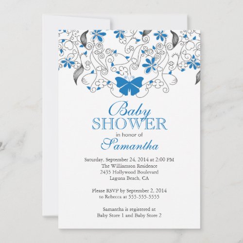 Pretty Blue Butterfly Baby Boy Baby Shower Invitation