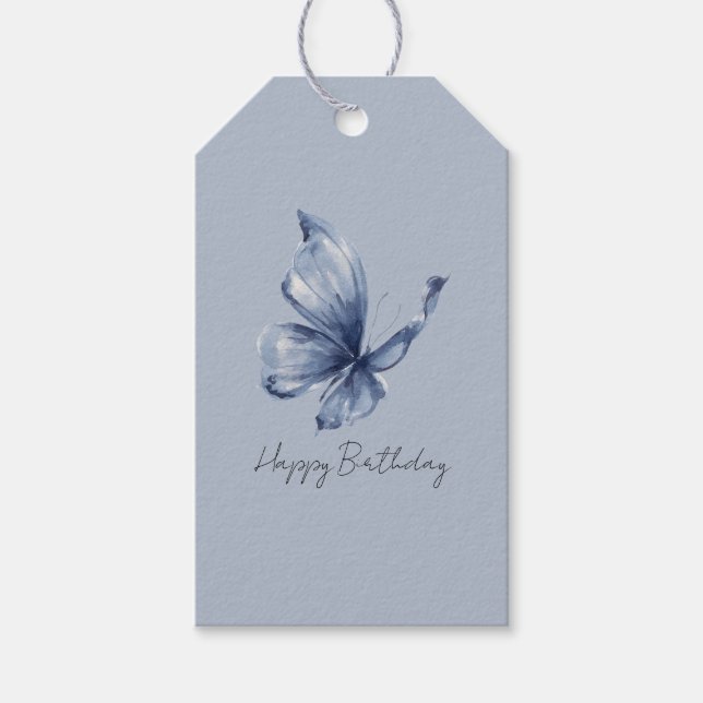 Pretty Blue Butterfly Birthday Gift Tags (Front)