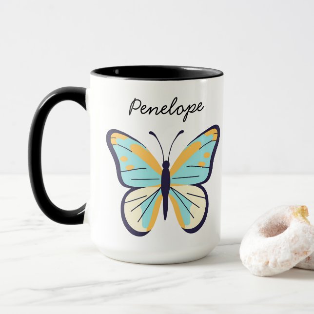 Pretty Blue Butterfly • Customizable Name Mug (With Donut)