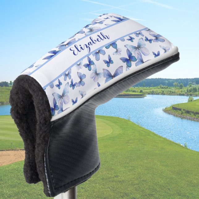Pretty blue butterfly with custom name ladies  golf head cover (Creator Uploaded)