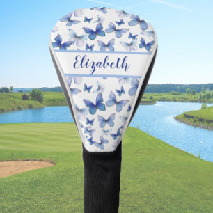 Pretty blue butterfly with custom name ladies golf head cover