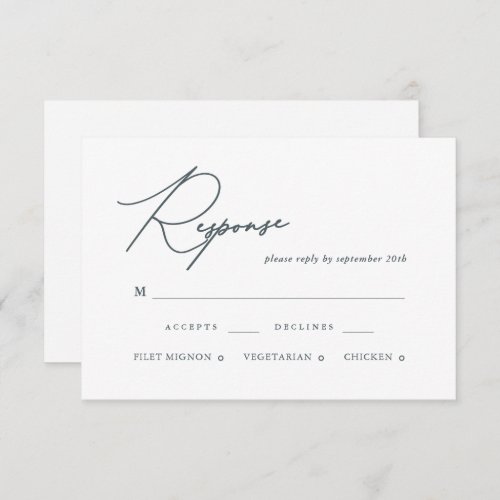 Pretty Blue Calligraphy Wedding RSVP Card