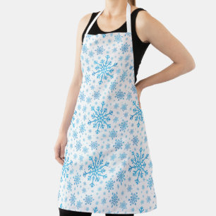  Pretty Blue Christmas Snowflakes on Winter White Apron