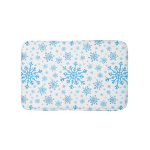 Pretty Blue Christmas Snowflakes on Winter White Bath Mat