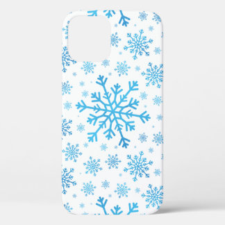 Pretty Blue Christmas Snowflakes on Winter White iPhone 12 Pro Case