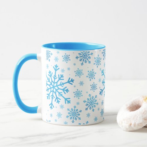 Pretty Blue Christmas Snowflakes on Winter White Mug