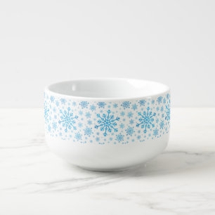 Pretty Blue Christmas Snowflakes on Winter White Soup Mug