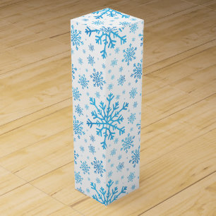 Pretty Blue Christmas Snowflakes on Winter White Wine Box