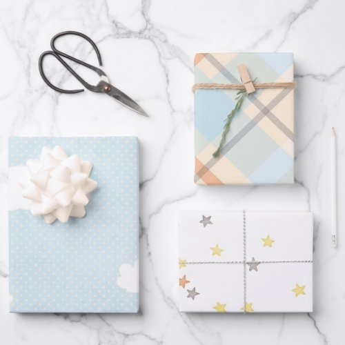 Pretty Blue Clouds Baby Shower Mix and Match Wrapping Paper Sheets