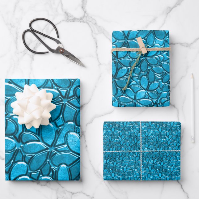 Pretty Blue Cluster Flowers Floral Abstract  Wrapping Paper Sheets (Front)
