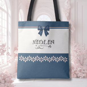 Pretty Blue Coquette Bow Violin Orchestra Tote Bag