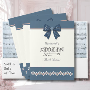 Pretty Blue Coquette Bow Violin Sheet Music Pocket Folder