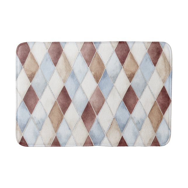 Pretty Blue Cream Tan Brown Diamonds   Bath Mat (Front)