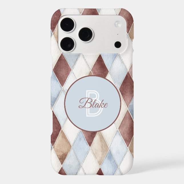 Pretty Blue Cream Tan Brown Diamonds   Case-Mate iPhone Case (Back)
