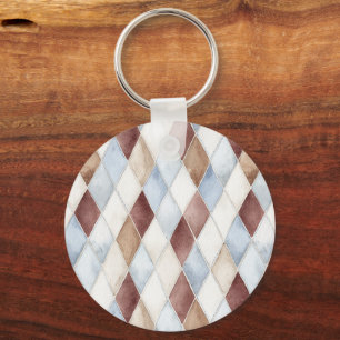 Pretty Blue Cream Tan Brown Diamonds Keychain