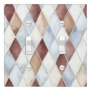 Pretty Blue Cream Tan Brown Diamonds Light Switch Cover