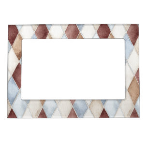 Pretty Blue Cream Tan Brown Diamonds Magnetic Frame