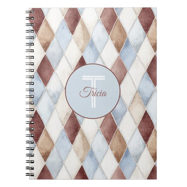 Pretty Blue Cream Tan Brown Diamonds   Notebook (Front)