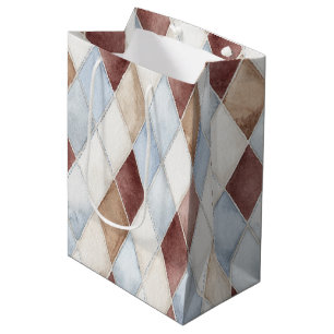 Pretty Blue Cream Tan Brown Diamonds Wedding Medium Gift Bag