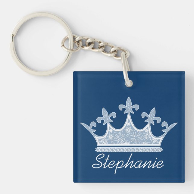 Pretty Blue Crown Custom Key Chain (Front)