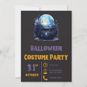 Pretty Blue Crystal Ball Black Halloween Invitation