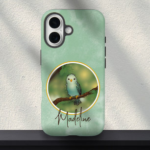 Pretty Blue Cute Bird Painting Custom Name iPhone 16 Case