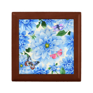 Pretty Blue Dahlia Flowers and Butterflies Floral Gift Box