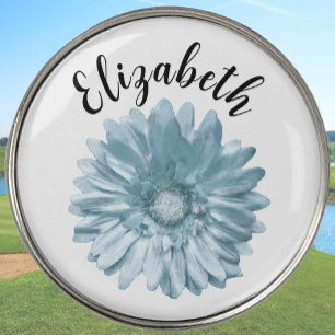 Pretty blue daisy flower custom name ladies golf ball marker