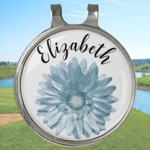 Pretty blue daisy flower custom name ladies golf hat clip