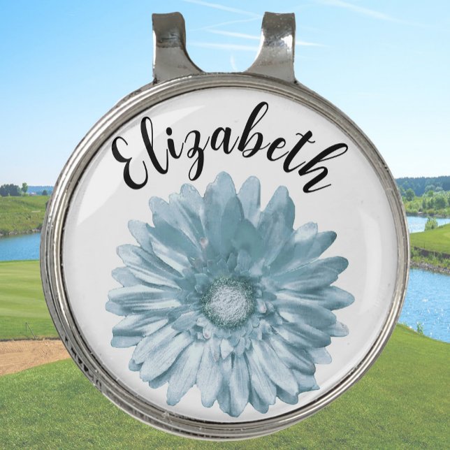 Pretty blue daisy flower custom name ladies golf hat clip (Creator Uploaded)