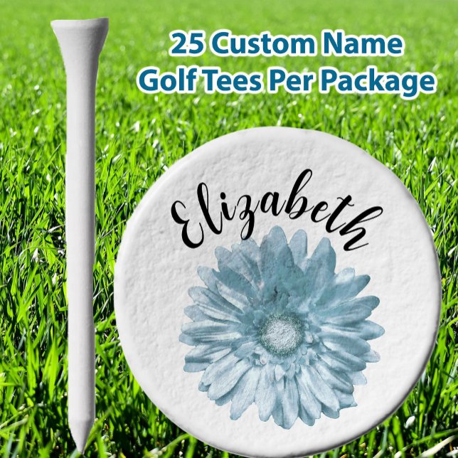 Pretty blue daisy flower custom name ladies golf tees (Creator Uploaded)