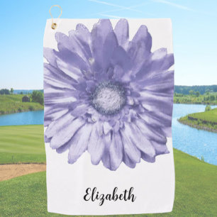 Pretty blue daisy flower custom name womens golf towel