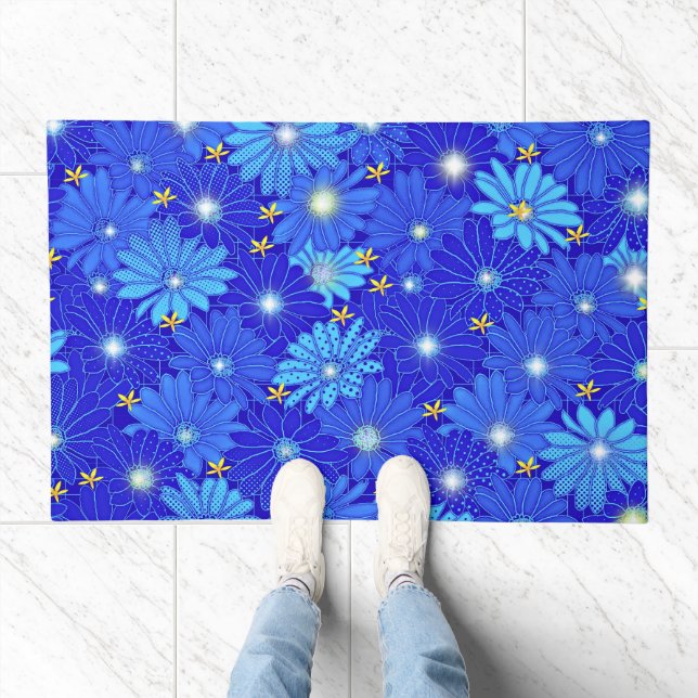 Pretty Blue Daisy Pattern  Doormat (Indoor)