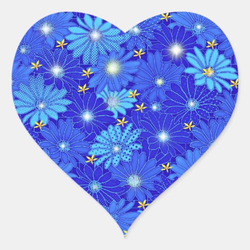 Pretty Blue Daisy Pattern  Heart Sticker